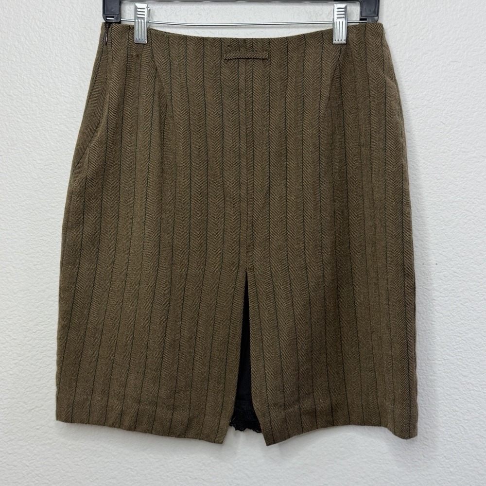 Harvé Bernard Brown Wool Pinstripe‎ Skirt Above Knee High Rise Classic - Picture 9 of 14